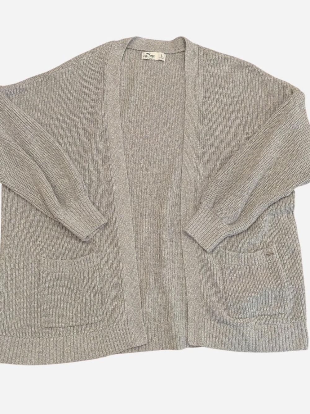 Hollister Light Gray 100% Cotton Open-Front Cardigan